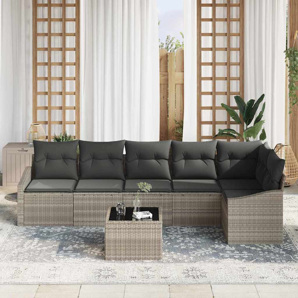 Gartensofa-set mit Kissen 7 pcs Hellgrau Poly-Rattan