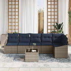 Gartensofa-set mit Kissen 7 pcs Grau und Marineblau Poly-Rattan