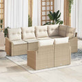 Gartensofa-set mit Kissen 7 pcs Beige und Weiß Poly-Rattan