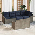 Gartensofa-set mit Kissen 7 pcs Grau und Marineblau Poly-Rattan