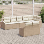 Gartensofa-set mit Kissen 8 pcs Beige und Weiß Poly-Rattan