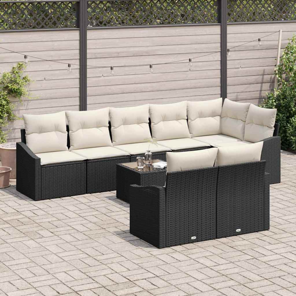 Gartensofa-set mit Kissen 9 pcs Braun und Creme Poly-Rattan