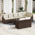 Gartensofa-set mit Kissen 9 pcs Braun und Creme Poly-Rattan