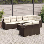 Gartensofa-set mit Kissen 9 pcs Braun und Creme Poly-Rattan