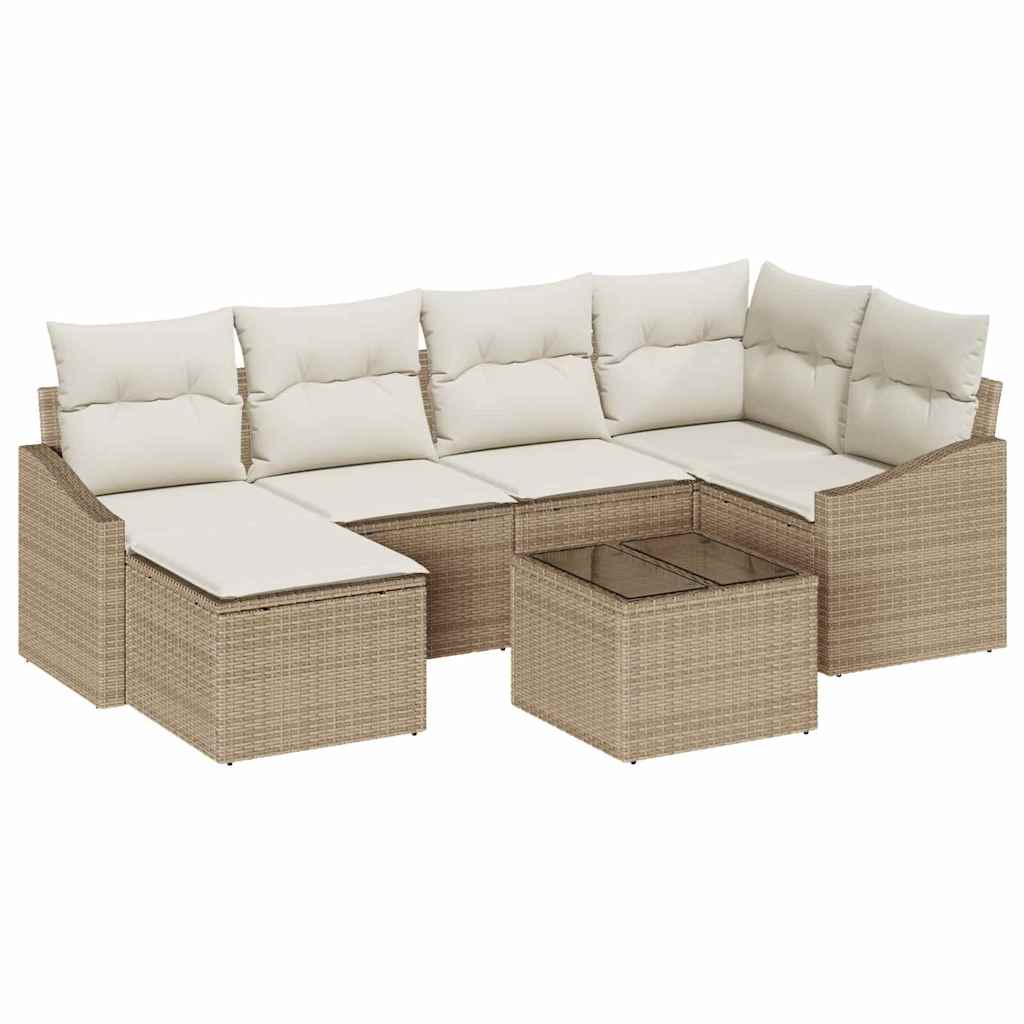 Garten Essgruppe mit Kissen mit Speicher 7 pcs Beige und Creme
