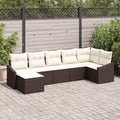 Garten-Sofa-Set mit Kissen 7 pcs Braun und Creme Poly-Rattan