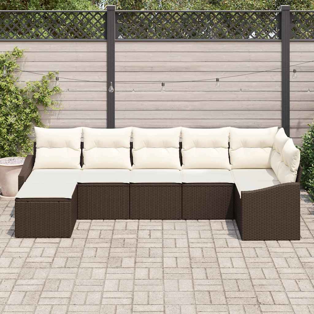 Garten-Sofa-Set mit Kissen 7 pcs Braun und Creme Poly-Rattan