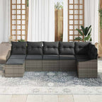 Garten-Sofa-Set mit Kissen mit Speicher 7 pcs Grau Poly-Rattan