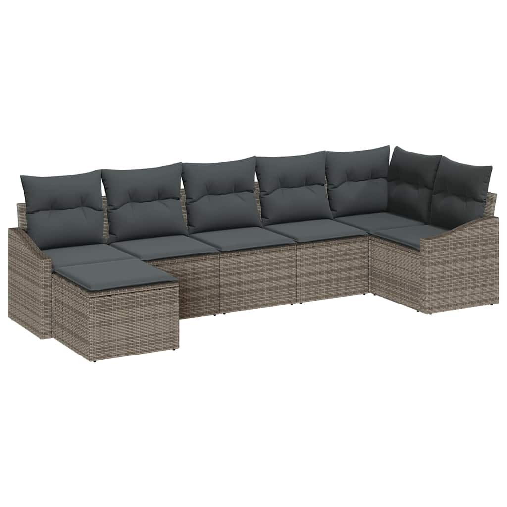 Garten-Sofa-Set mit Kissen mit Speicher 7 pcs Grau Poly-Rattan