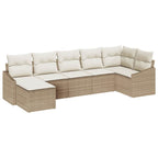 Garten-Sofa-Set mit Kissen 7 pcs Beige und Creme Poly-Rattan