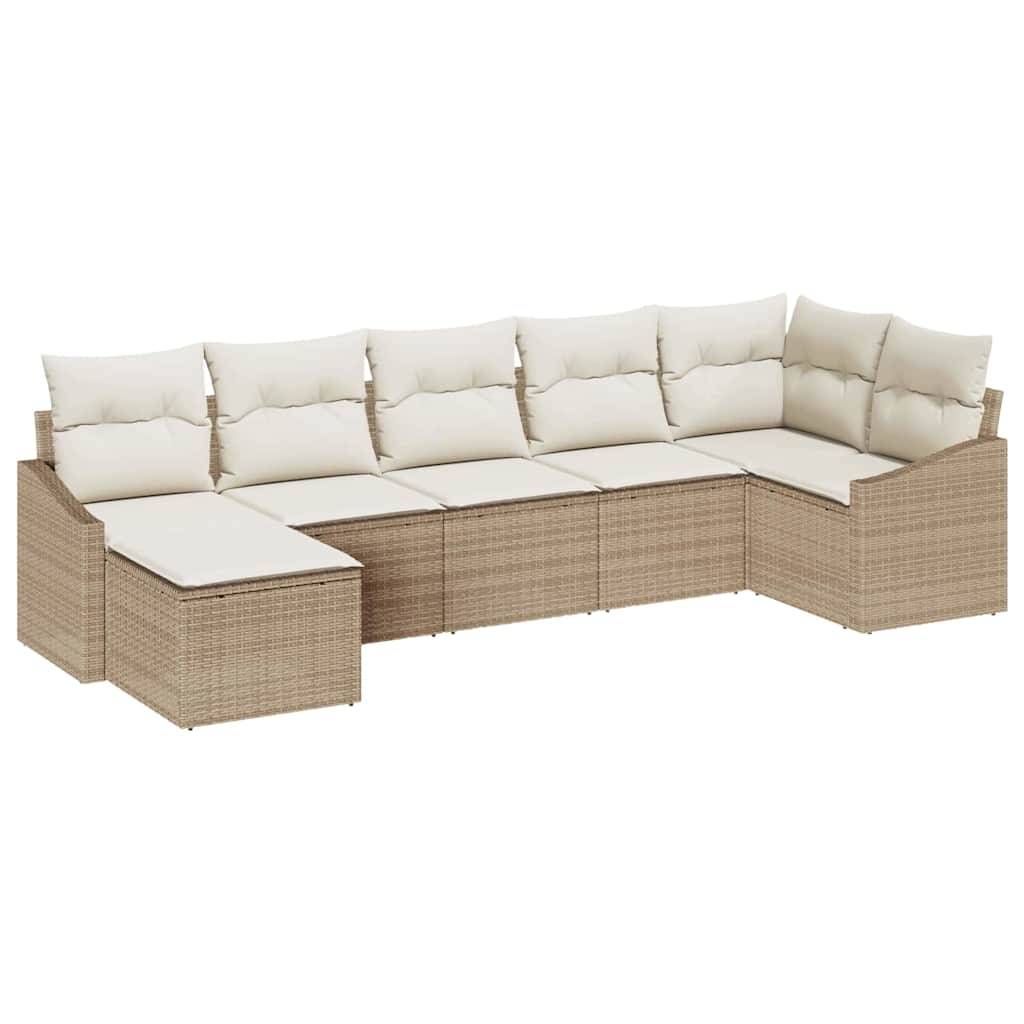 Garten-Sofa-Set mit Kissen 7 pcs Beige und Creme Poly-Rattan