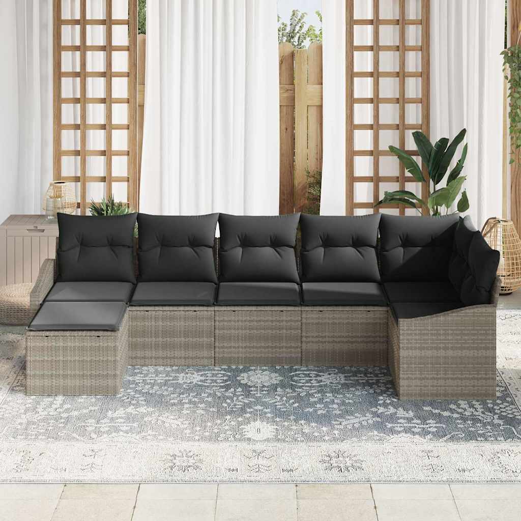Garten-Sofa-Set mit Kissen 7 pcs Hellgrau Poly-Rattan