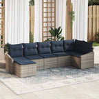 Garten-Sofa-Set 7 pcs Grau und Marineblau Poly-Rattan