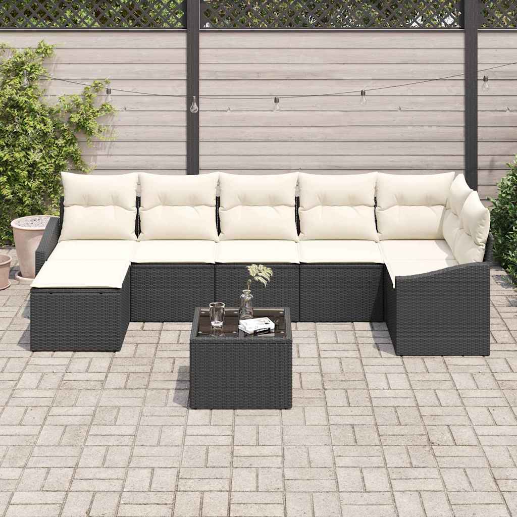 Garten-Sofa-Set mit Kissen 8 pcs Braun und Creme Poly-Rattan
