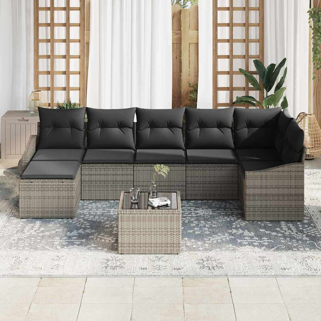 Garten-Sofa-Set mit Kissen 8 pcs Hellgrau Poly-Rattan