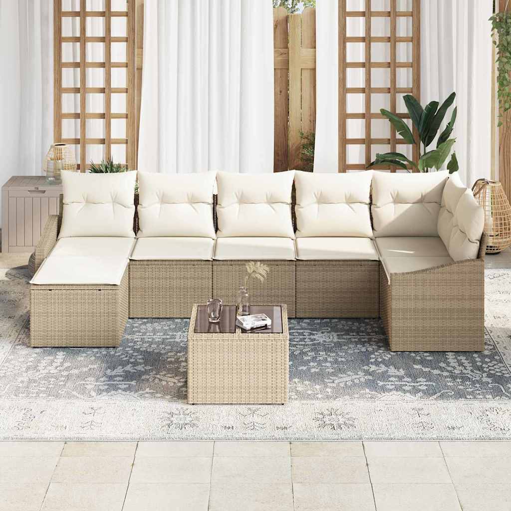 Garten-Sofa-Set mit Kissen 8 pcs Beige und Creme Poly-Rattan