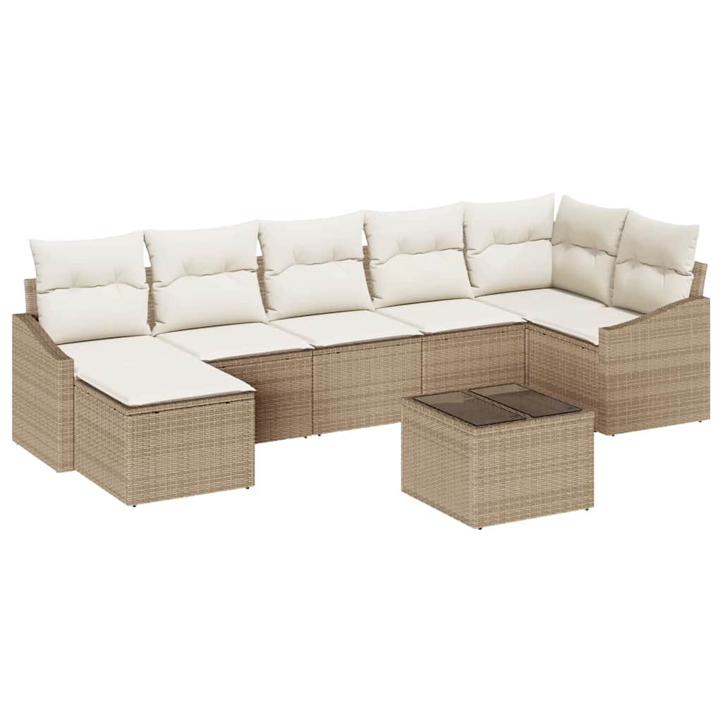 Garten-Sofa-Set mit Kissen 8 pcs Beige und Creme Poly-Rattan