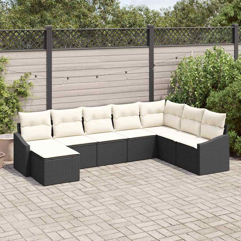 Gartensofa-set mit Kissen 8 pcs Schwarz und Creme Poly-Rattan