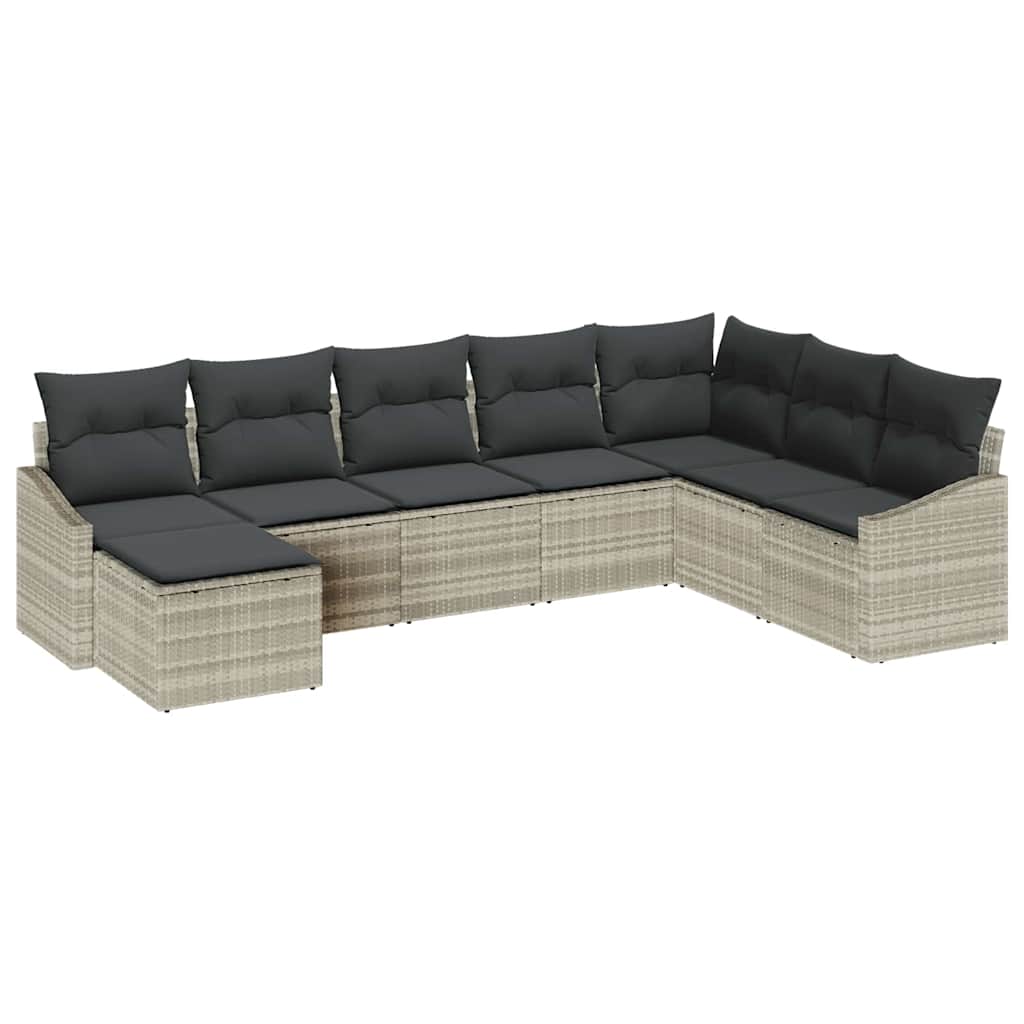Gartensofa-set mit Kissen 8 pcs Hellgrau Poly-Rattan