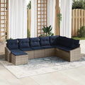 Gartensofa-set mit Kissen 8 pcs Grau und Marineblau Poly-Rattan