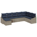 Gartensofa-set mit Kissen 8 pcs Grau und Marineblau Poly-Rattan
