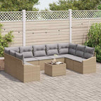 Gartensofa-set mit Speicher Beige und Hellgrau Poly-Rattan