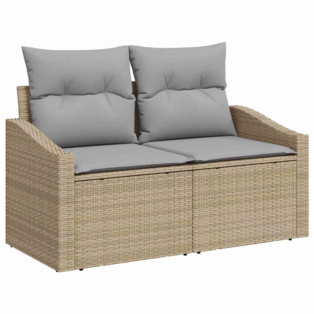 Gartensofa-set mit Speicher Beige und Hellgrau Poly-Rattan