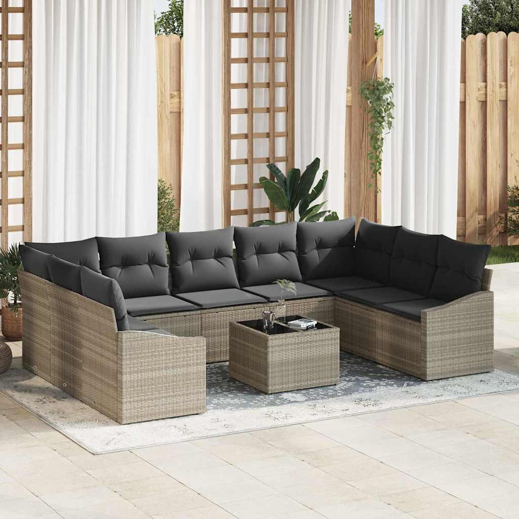 Gartensofa-set mit Speicher Hellgrau Poly-Rattan