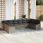 Gartensofa-set mit Speicher 10 pcs Grau Poly-Rattan