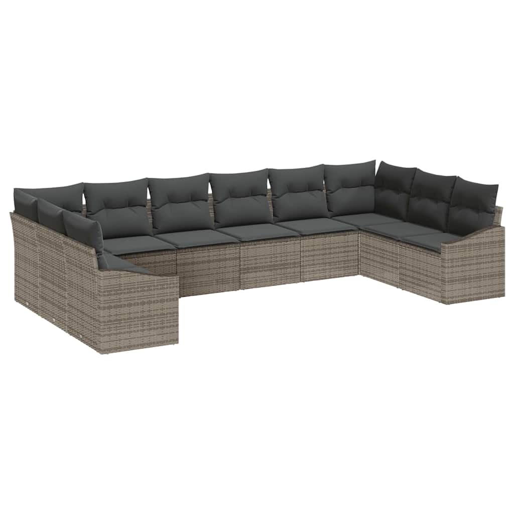 Gartensofa-set mit Speicher 10 pcs Grau Poly-Rattan