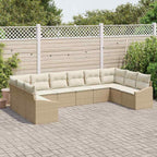 Gartensofa-set mit Speicher 10 pcs Beige und Creme Poly-Rattan