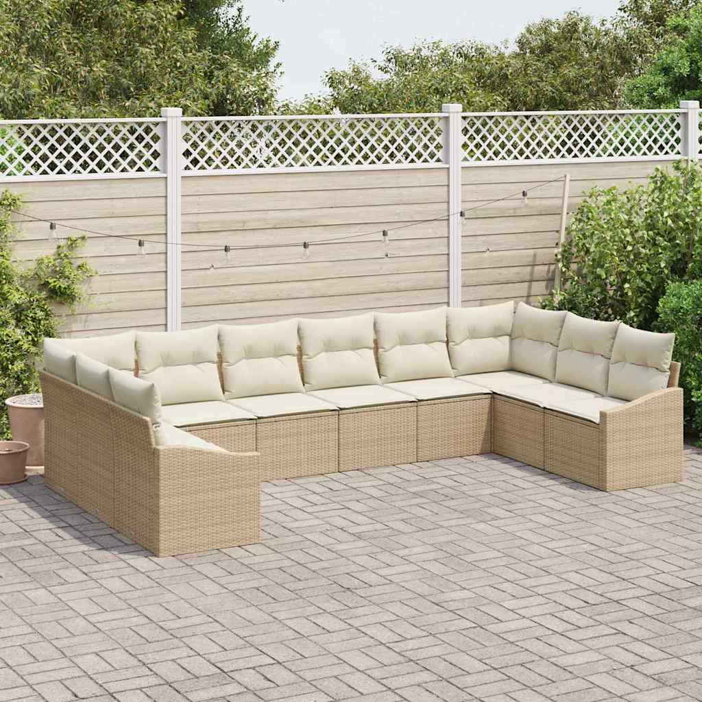 Gartensofa-set mit Speicher 10 pcs Beige und Creme Poly-Rattan