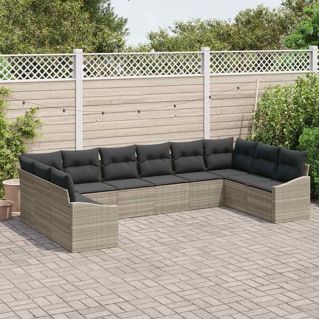 Gartensofa-set mit Speicher 10 pcs Hellgrau Poly-Rattan