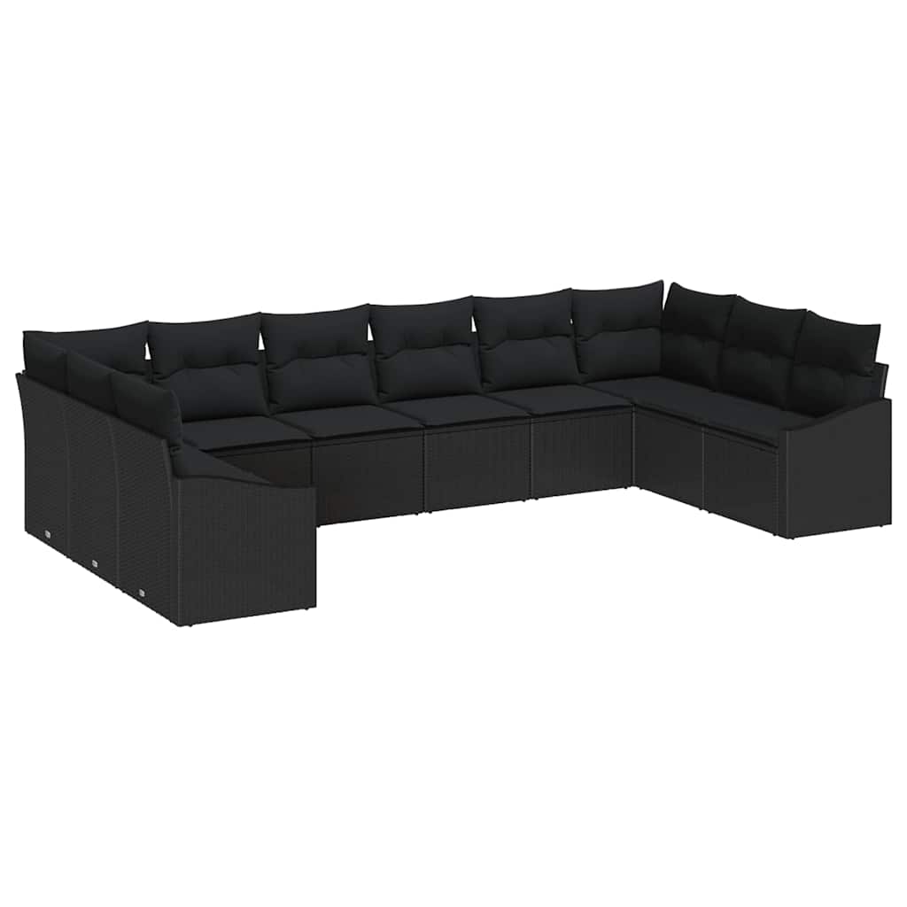 Gartensofa-set mit Speicher 10 pcs Schwarz Poly-Rattan