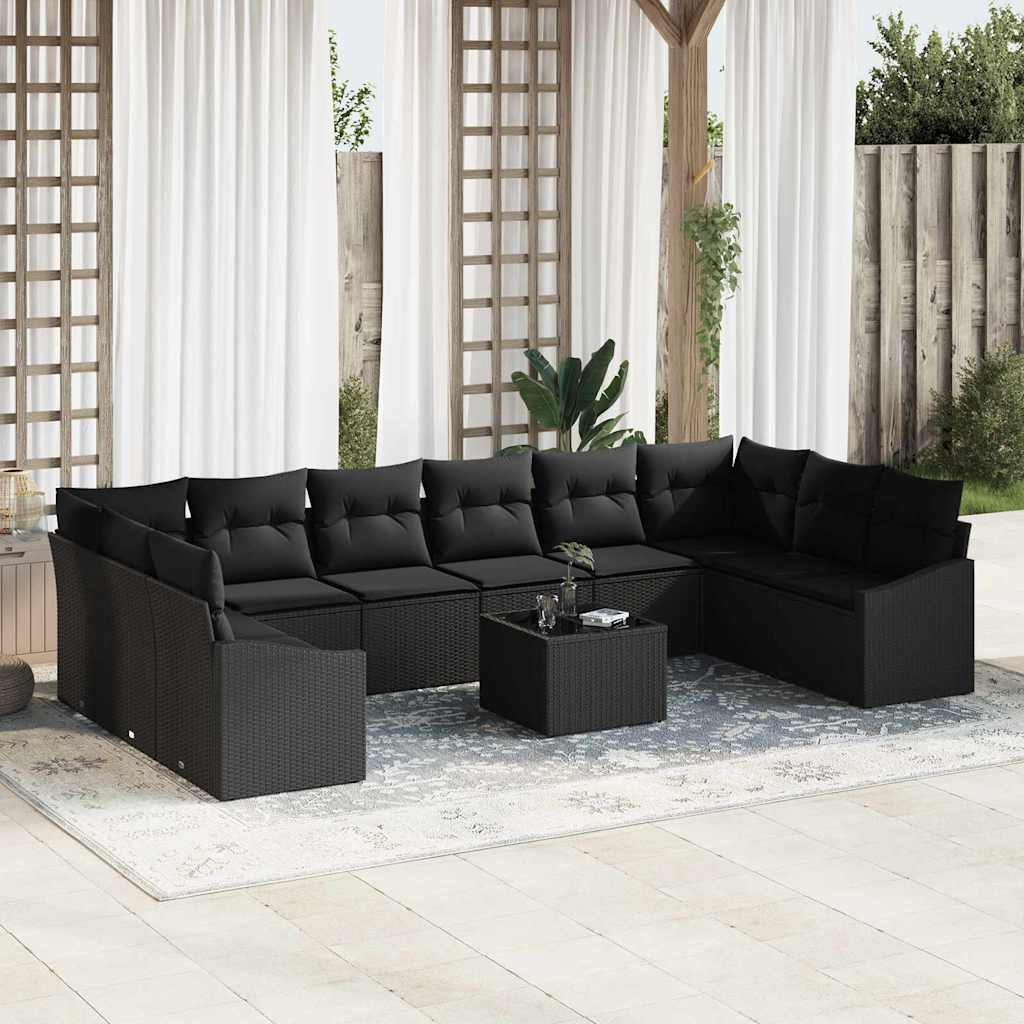 Gartensofa-set mit Speicher Schwarz Poly-Rattan