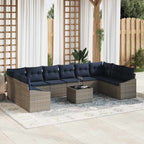 Gartensofa-set mit Speicher Grau und Marineblau Poly-Rattan