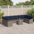 Gartensofa-set mit Speicher Grau und Marineblau Poly-Rattan