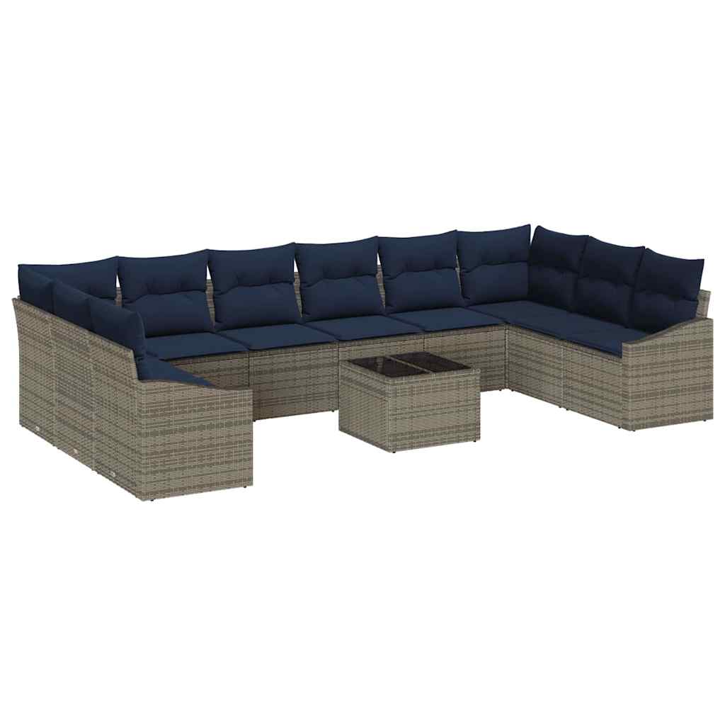 Gartensofa-set mit Speicher Grau und Marineblau Poly-Rattan
