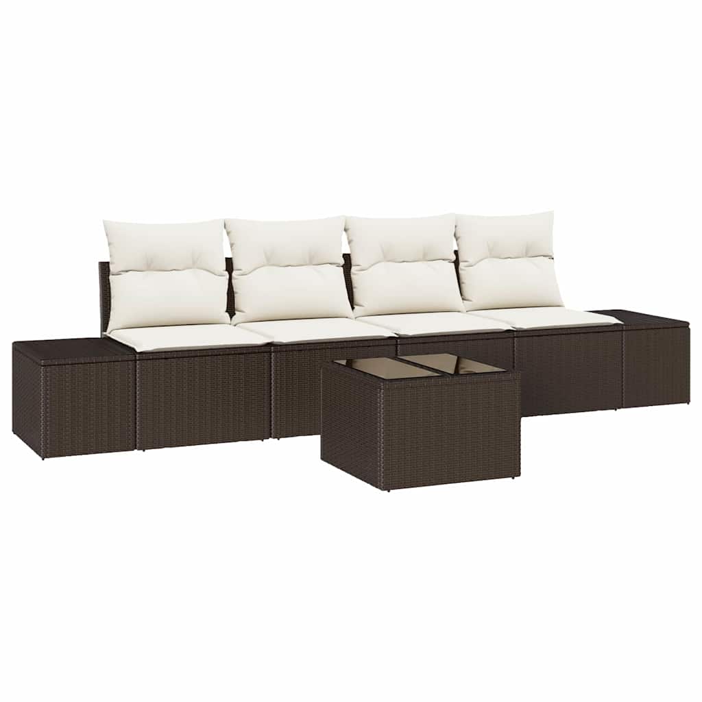 Garten-Sofa-Set mit Kissen 5 pcs Braun und Creme Poly-Rattan