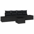 Garten-Sofa-Set mit Kissen 5 pcs Schwarz Poly-Rattan