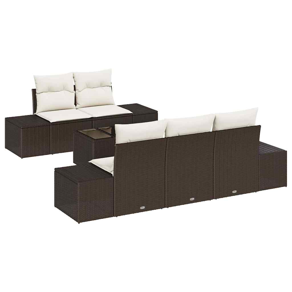 Gartensofa-set mit Kissen 6 pcs Braun und Creme Poly-Rattan