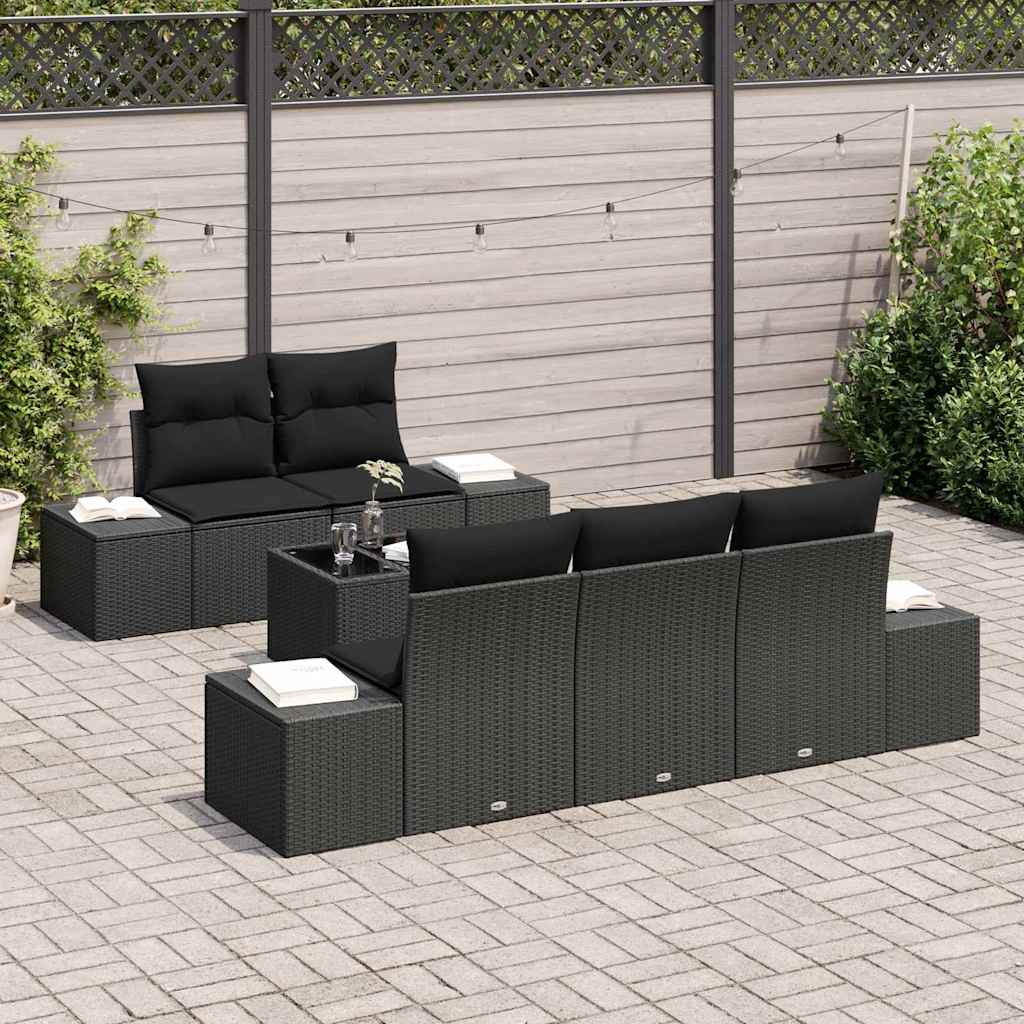 Gartensofa-set mit Kissen 6 pcs Schwarz Poly-Rattan