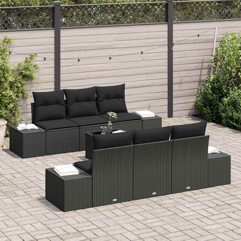 Garten-Sofa-Set mit Kissen 8 pcs Schwarz Poly-Rattan