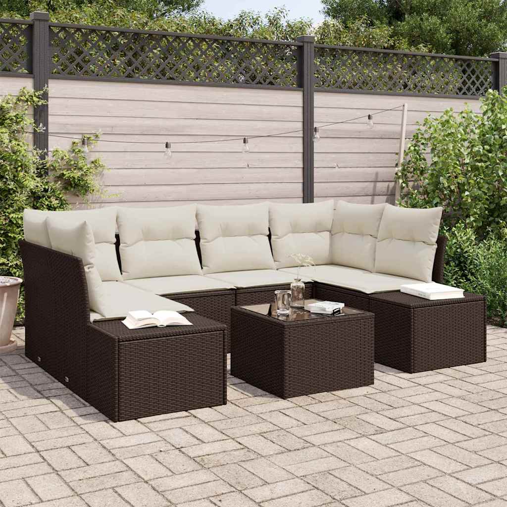 Gartensofa-set mit Kissen 8 pcs Braun und Creme Poly-Rattan