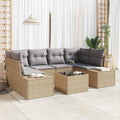 Gartensofa-set mit Kissen 8 pcs Beige und Grau Poly-Rattan