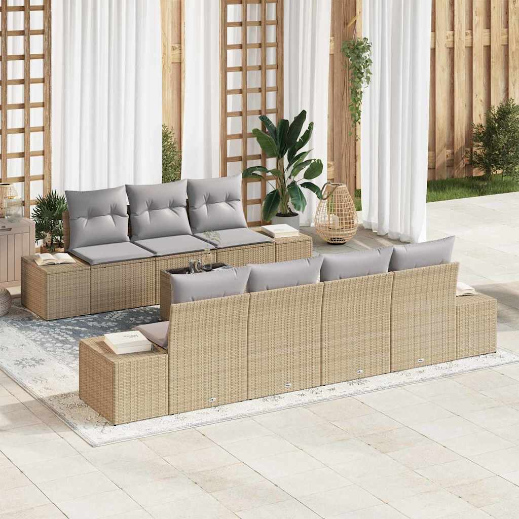 Garten-Sofa-Set mit Kissen 8 pcs Beige und Grau Poly-Rattan