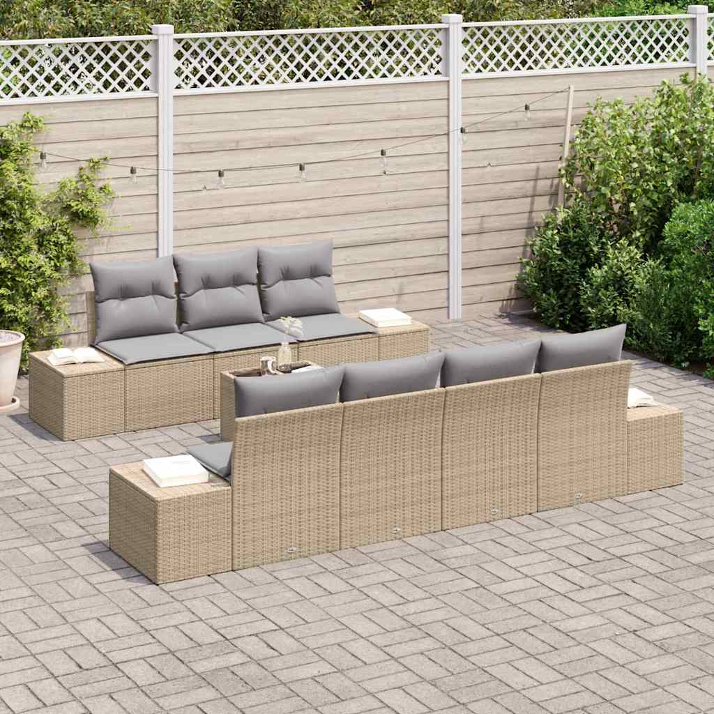 Garten-Sofa-Set mit Kissen 8 pcs Beige und Grau Poly-Rattan