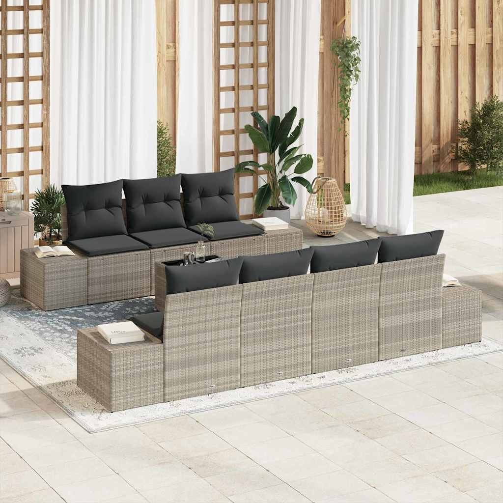 Garten-Sofa-Set 8 pcs Hellgrau und Dunkelgrau Poly-Rattan