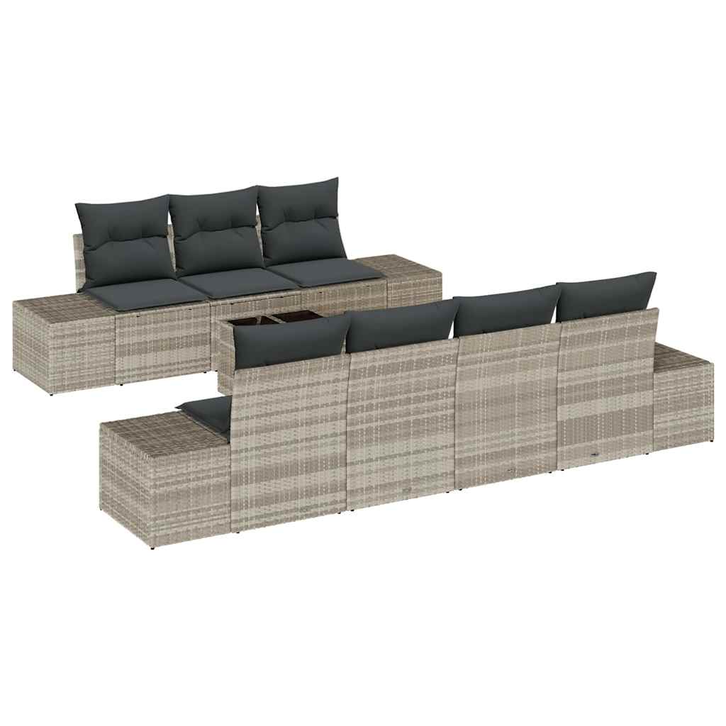 Garten-Sofa-Set 8 pcs Hellgrau und Dunkelgrau Poly-Rattan