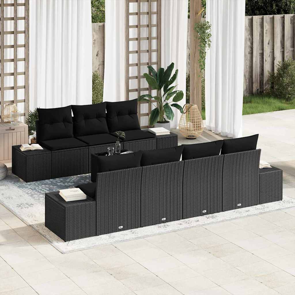 Garten-Sofa-Set mit Kissen 8 pcs Schwarz Poly-Rattan